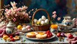 © MP_Artworks - Traditional Polish Easter breakfast table with white borscht (żurek), babka, and a beautifully arranged święconka basket filled with eggs, bread, sausage, and symbolic festive foods.