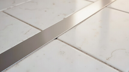 Poster - a close-up view of polished tiles featuring a metallic trim, showcasing a sleek and modern design in