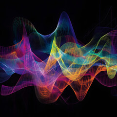 Wall Mural - A colorful wave of light is displayed on a black background