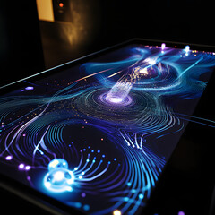Wall Mural - A computer screen displays a colorful, swirling pattern of lines and shapes