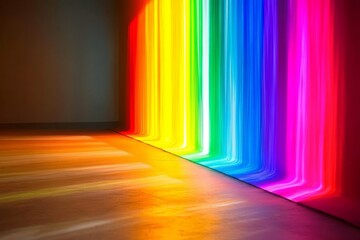 Poster - Colorful Light Beams Creating a Rainbow Effect on Wall and Floor