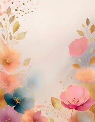 Wall Mural - Soft watercolor florals in peach and gold with elegant detailing and blank copy space. Perfect for wedding invitations, greeting cards, and feminine branding.