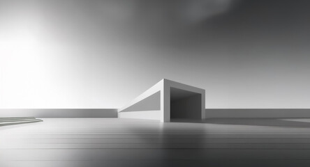 Aufkleber - Minimalist black and white architecture featuring strong light and shadow. Geometric structure with clean lines creates an abstract, modern scene.