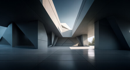 Aufkleber - Modern concrete architecture with geometric shapes under a bright sky.  Creates a sense of space and openness with sharp lines and shadows.