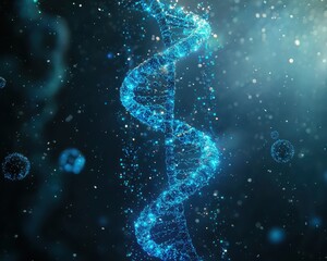 Poster - Blue Glowing DNA Helix in Abstract Molecular Background