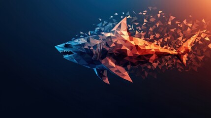 Poster - Dynamic shark underwater scene digital art abstract environment side view modern design technique