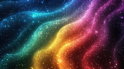 Wall Mural - Colorful cosmic waves: vibrant rainbow nebula with sparkling stars in space