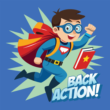 Colorful Illustration of a Superhero Child Ready for Back-to-School Adventures