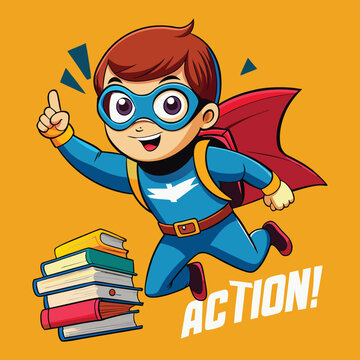 Colorful Illustration of a Superhero Child Ready for Back-to-School Adventures