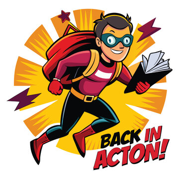 Colorful Illustration of a Superhero Child Ready for Back-to-School Adventures