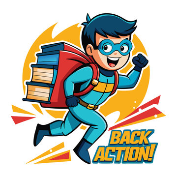 Colorful Illustration of a Superhero Child Ready for Back-to-School Adventures