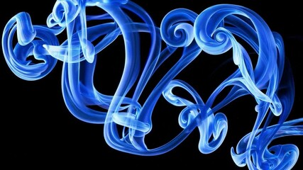 Aufkleber - Swirling blue smoke on black background, abstract art. Creative fluid motion concept