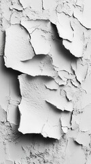 Poster - Abstract monochrome image of cracked white paint peeling from a wall creating a textured surface with shadows and depth