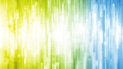 Poster - abstract background with vertical light blue, green, and yellow lines.