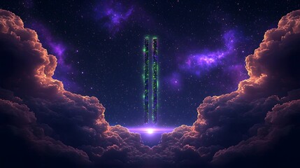 Poster - A magnificent space station suspended in the sky surrounded by vibrant nebula clouds and cosmic beauty