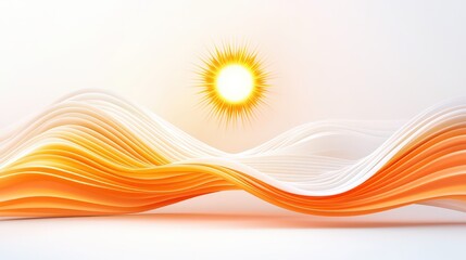 Poster - Modern 3D sun line design, elegant radial lines spreading from a bright core, minimal yet detailed, isolated on white background, 8K.