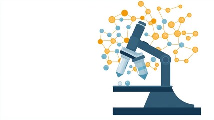 Poster - Flat infographic illustration demonstrating nanotechnology with a microscope and molecular structures