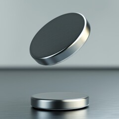 Poster - Metallic Coin Hovering Above Flat Surface with Soft Lighting Effect