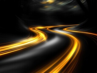Poster - Abstract golden light trails on dark background creating dynamic movement and energy for futuristic design