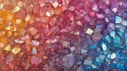 Poster - Vibrant crystalline mosaic with shimmering glitter dust creating a captivating spectrum of warm and cool tones in a seamless gradient