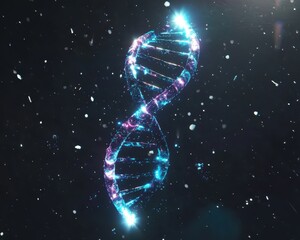 Poster - Glowing DNA Helix in a Dark Space with Twinkling Particles
