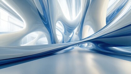 Poster - Abstract blue and white futuristic architectural interior.