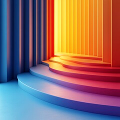 Poster - Abstract architectural design with curved steps and vibrant gradient color scheme