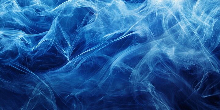 Deep blue abstract background, chaotic white swirls of steam