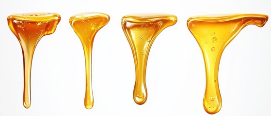 Poster - Golden Honey Drips on White Background Capturing Liquid Sweetness in Vertical Format for Culinary Delights and Natural Food Concepts