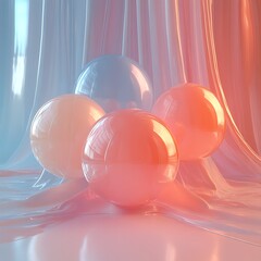 Poster - Elegant Arrangement of Spheres with Dreamy Pastel Color Palette Backdrop