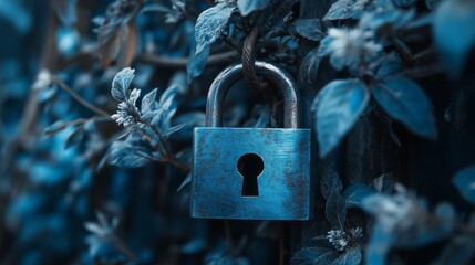 Fototapete - Create  prompts for stock photos related to Blue Padlock Icon Cyber Security, Digital Data Network Protection, Future Technology Blockchain with - characters and ending with