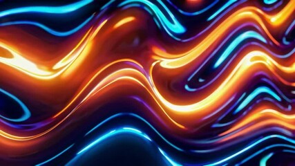 Aufkleber - Abstract neon light waves in blue and orange, digital art concept