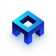 Poster - Abstract blue 3D cube with inner square.