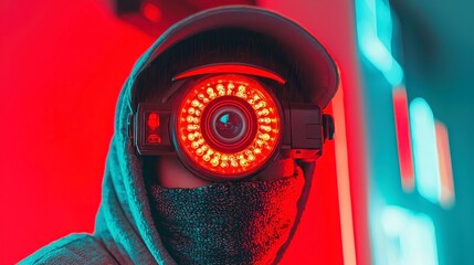 Poster - Ethical and Legal Aspects of Cyber Surveillance in Business, a vibrant exploration of surveillance implications, showcasing bright light, high contrast, and vivid details in a dynamic setting