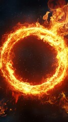 Poster - Fiery Ring of Fire on Dark Background, Blazing Circle of Flame, Abstract Energy, Hot Inferno, Burning Power, Magic Portal, Space Fire, Energetic Glow