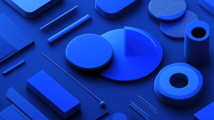 Fototapete - Abstract blue 3D shapes, geometric background.