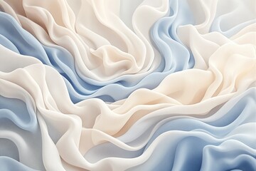 Poster - Abstract flowing pastel fabric-like textures in soft beige and blue hues on a bright background.