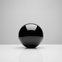 Poster - Glossy Black Sphere on Smooth White Surface with Soft Shadows