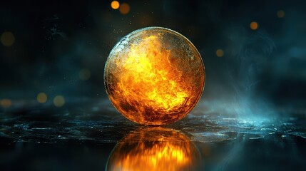 Poster - Glowing Fiery Sphere with Abstract Background and Sparkling Light
