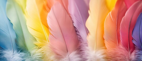 Poster - Vibrant Feathers in a Spectrum of Colors Abstract Close Up Displaying Delicate Texture and Softness for Artistic Background and Creative Design