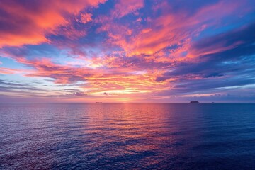 Poster - Stunning colorful sunset over calm ocean with vibrant clouds.
