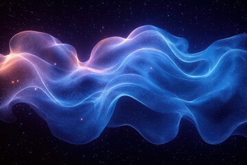 Poster - Celestial Veil: An artistic and ethereal depiction of glowing, swirling nebulas with cosmic dust floating against a dark, starry backdrop, creating a sense of mystery and cosmic wonder.