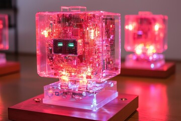 Poster - Futuristic LED Cube Sculpture with Abstract Technology Design