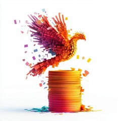 Wall Mural - phoenix bird made of colorful squares on white background