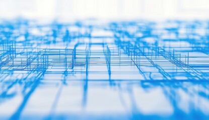 Poster - Abstract blue grid network, digital technology background.