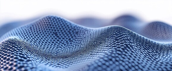 Poster - Abstract blue grid pattern forming waves.