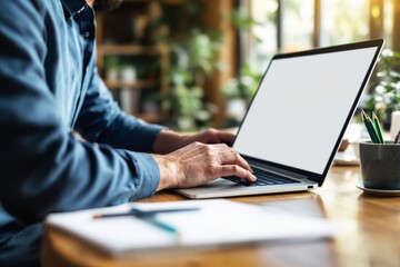 Aufkleber - Person typing on laptop in a bright office setting.