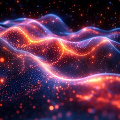 Aufkleber - Abstract digital wave pattern with sparkling red and blue lights, creating a futuristic and dynamic look