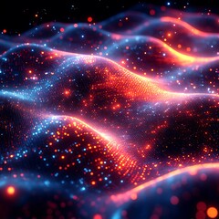 Aufkleber - Abstract digital wave pattern with glowing particles creating a futuristic and dynamic flow effect