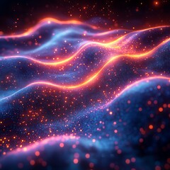 Aufkleber - Abstract Glowing Waves with Sparkling Particles on a Dark Background Texture